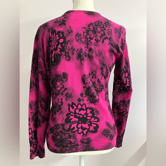 New Directions Women’s Button Front Sweater, Size M, Pink/Black - Picture 2 of 3